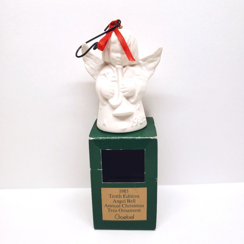 Vintage 1985 Goebel Angel Bell Christmas Ornament Trumpet White Bisque W Germany